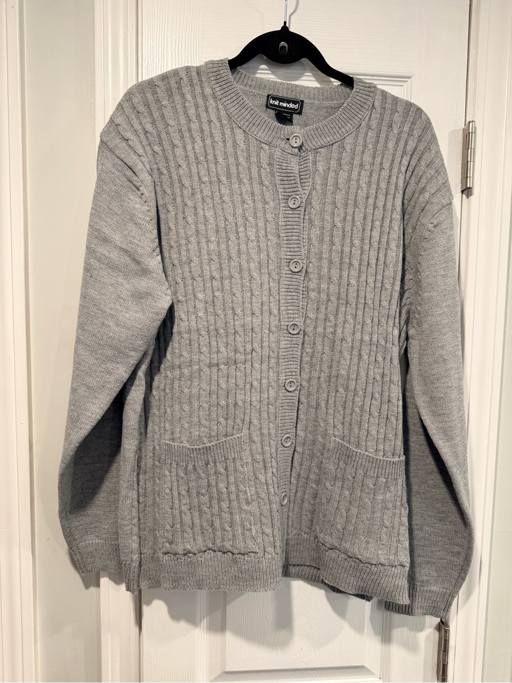 NWOT Knit Minded Size 3X Gray Cable Knit Button Front Cardigan Sweater Pocket